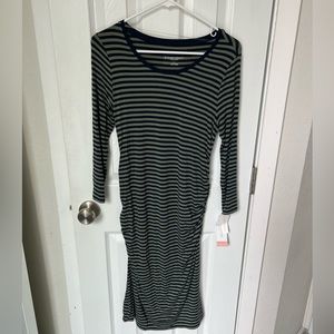 Liz Lange Olive Green & Navy Blue Stripe Maternity Dress Size XS